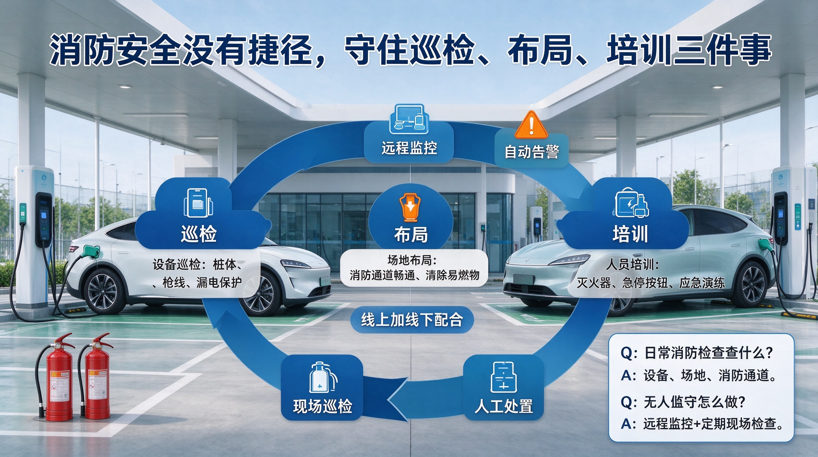 充电站消防管理:设备、车位、人员三条线并行