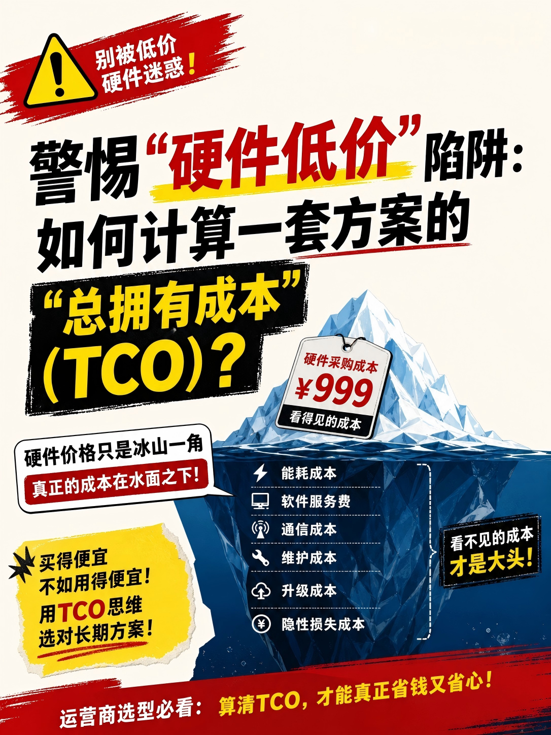 警惕“硬件低价”陷阱：如何计算一套方案的“总拥有成本”(TCO)？
