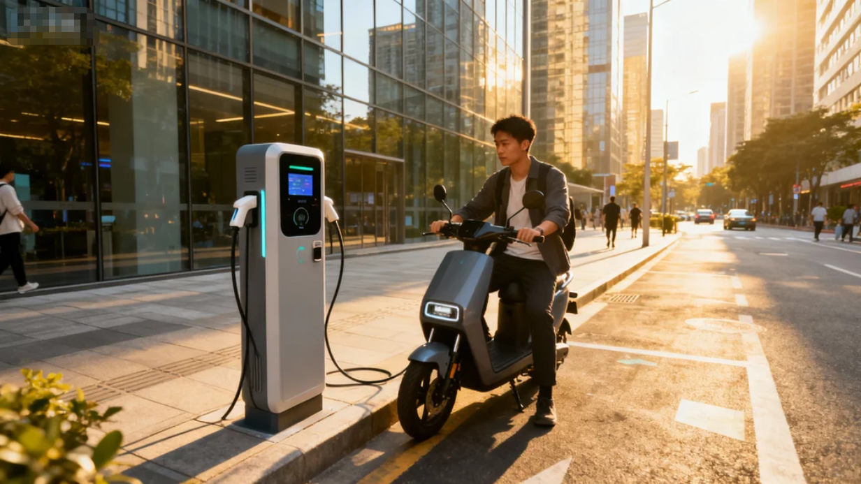 城市骑行、新风尚、智能充电桩、电瓶车、通勤、便利、安全、效率 城市骑行、新风尚、智能充电桩、电瓶车、通勤、便利、安全、效率