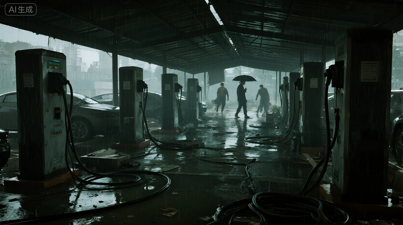 《雨棚配置率不足:暴雨天充电体验崩溃现场》 《雨棚配置率不足:暴雨天充电体验崩溃现场》